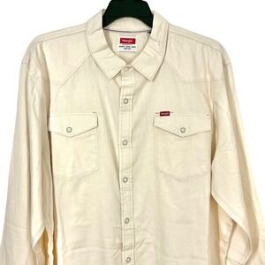 NEW Wrangler Pearl Snap Woven Shirt Men's 2XL Cowboy Wash Beige LS Button Up